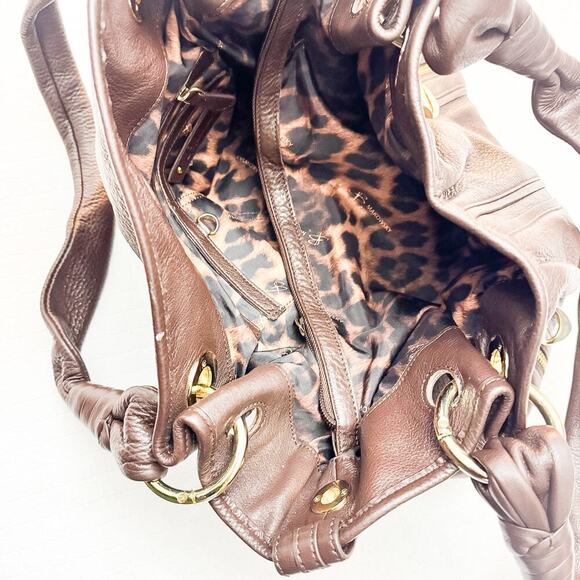 B. Makowsky Chocolate Brown Pebbeled Leather Gold Accents Two Straps Purse/Bag - Picture 5 of 6